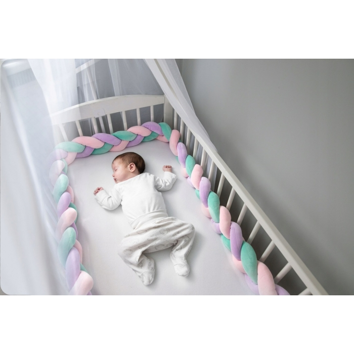 Protectie laterala pentru patut, impletita, 3 M, Ricokids 722106 - Roz - Mov - Turcoaz [3]