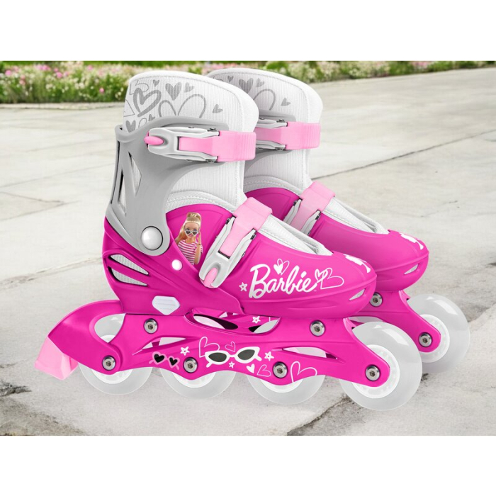 Role, Stamp, Barbie, cu 4 roti, Ajustabile, Inchidere prin velcro, cu frana, Marime 30-33, Roz [2]
