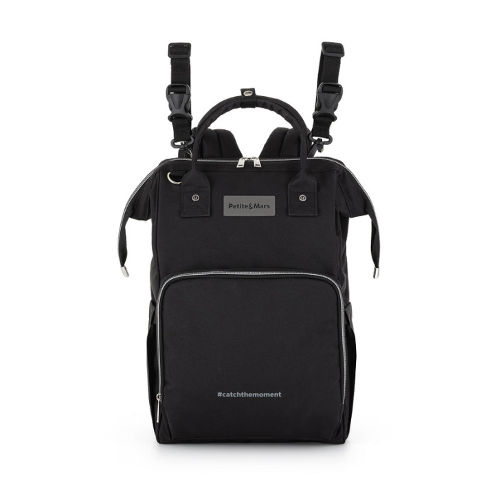 Rucsac pentru mamici, Petite&Mars, cu 11 compartimente, cu buzunare termice, Saltea de infasat inclusa, 30 x 42 x 15 cm, Jack, Black [6]