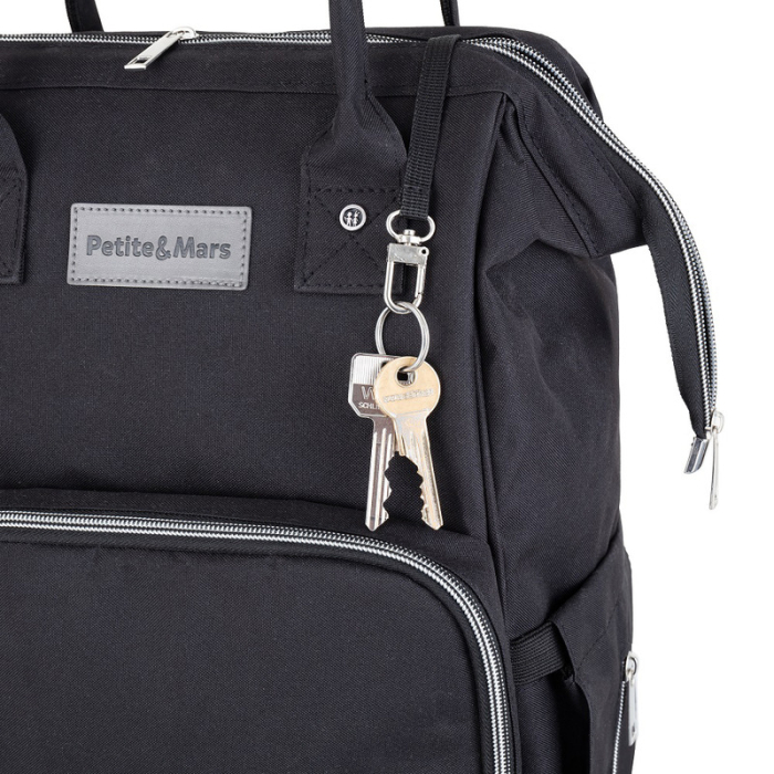 Rucsac pentru mamici, Petite&Mars, cu 11 compartimente, cu buzunare termice, Saltea de infasat inclusa, 30 x 42 x 15 cm, Jack, Black [10]