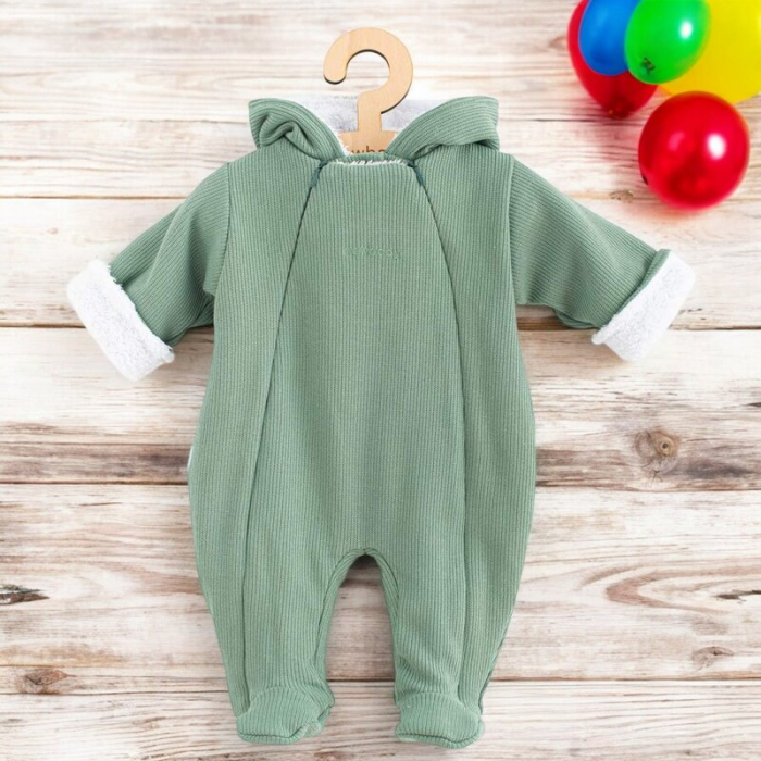 Salopeta de iarna, New Baby, pentru bebelusi, cu gluga, Marime 56, din bumbac si elastan, cu captuseala din polar, Frosty Mint [2]