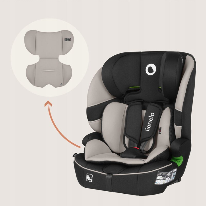 Scaun auto i-Size, Lionelo, Billy , 76 - 150 cm, 1/2/3, Isofix + top tether, Tetiera reglabila in 10 pozitii, Insertie ergonomica, Tapiterie lavabila, Testat la impact, Baza lata, Bej [20]