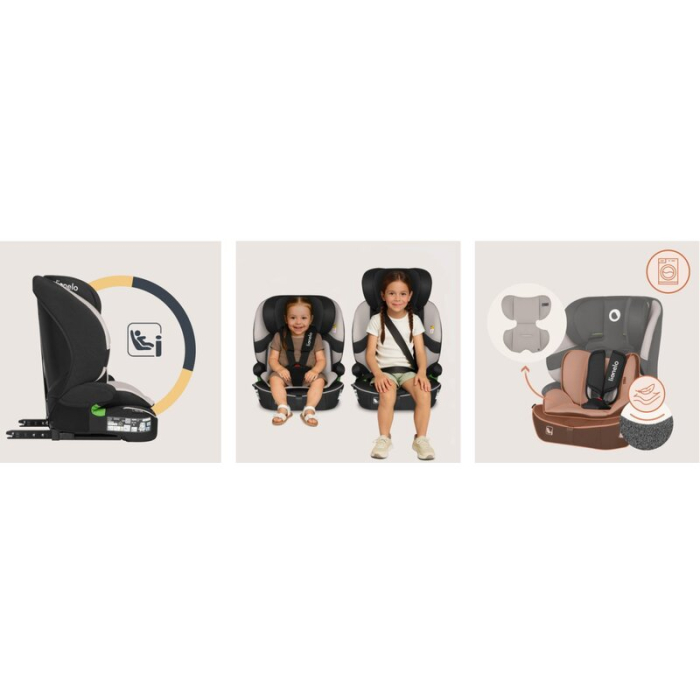 Scaun auto i-Size, Lionelo, Billy , 76 - 150 cm, 1/2/3, Isofix + top tether, Tetiera reglabila in 10 pozitii, Insertie ergonomica, Tapiterie lavabila, Testat la impact, Baza lata, Bej [27]