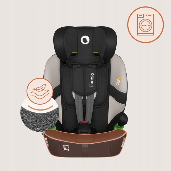 Scaun auto i-Size, Lionelo, Billy , 76 - 150 cm, 1/2/3, Isofix + top tether, Tetiera reglabila in 10 pozitii, Insertie ergonomica, Tapiterie lavabila, Testat la impact, Baza lata, Bej [18]