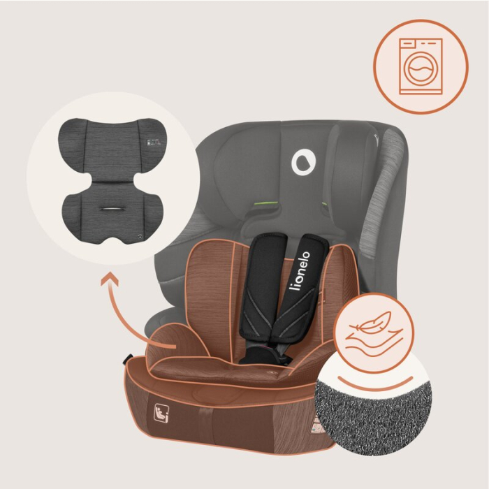 Scaun auto i-Size, Lionelo, Levi Fix, 76 - 150 cm, 1/2/3, ISOFIX + Top Tether, Tetiera reglabila in 10 pozitii, Insertie ergonomica Dri-Seat, Tapiterie lavabila, Negru/Gri [20]