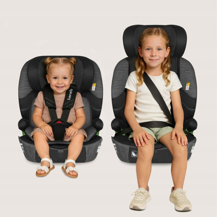 Scaun auto i-Size, Lionelo, Levi Fix, 76 - 150 cm, 1/2/3, ISOFIX + Top Tether, Tetiera reglabila in 10 pozitii, Insertie ergonomica Dri-Seat, Tapiterie lavabila, Negru/Gri [23]