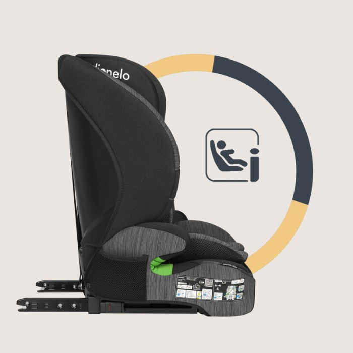 Scaun auto i-Size, Lionelo, Levi Fix, 76 - 150 cm, 1/2/3, ISOFIX + Top Tether, Tetiera reglabila in 10 pozitii, Insertie ergonomica Dri-Seat, Tapiterie lavabila, Negru/Gri [13]