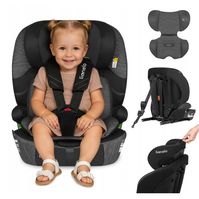 Scaun auto i-Size, Lionelo, Levi Fix, 76 - 150 cm, 1/2/3, ISOFIX + Top Tether, Tetiera reglabila in 10 pozitii, Insertie ergonomica Dri-Seat, Tapiterie lavabila, Negru/Gri [22]