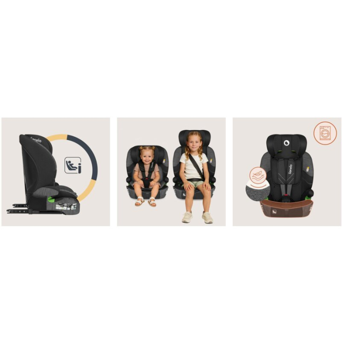 Scaun auto i-Size, Lionelo, Levi Fix, 76 - 150 cm, 1/2/3, ISOFIX + Top Tether, Tetiera reglabila in 10 pozitii, Insertie ergonomica Dri-Seat, Tapiterie lavabila, Negru/Gri [24]