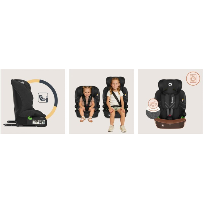 Scaun auto i-Size, Lionelo, Levi Fix, 76 - 150 cm, 1/2/3, ISOFIX + Top Tether, Tetiera reglabila in 10 pozitii, Insertie ergonomica Dri-Seat, Tapiterie lavabila, Negru [25]