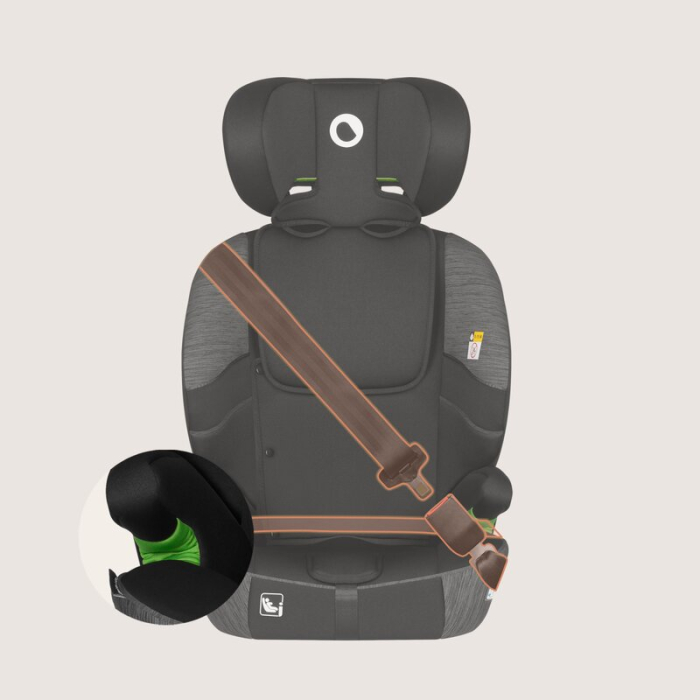 Scaun auto i-Size, Lionelo, Levi Fix, 76 - 150 cm, 1/2/3, ISOFIX + Top Tether, Tetiera reglabila in 10 pozitii, Insertie ergonomica Dri-Seat, Tapiterie lavabila, Negru/Gri [15]