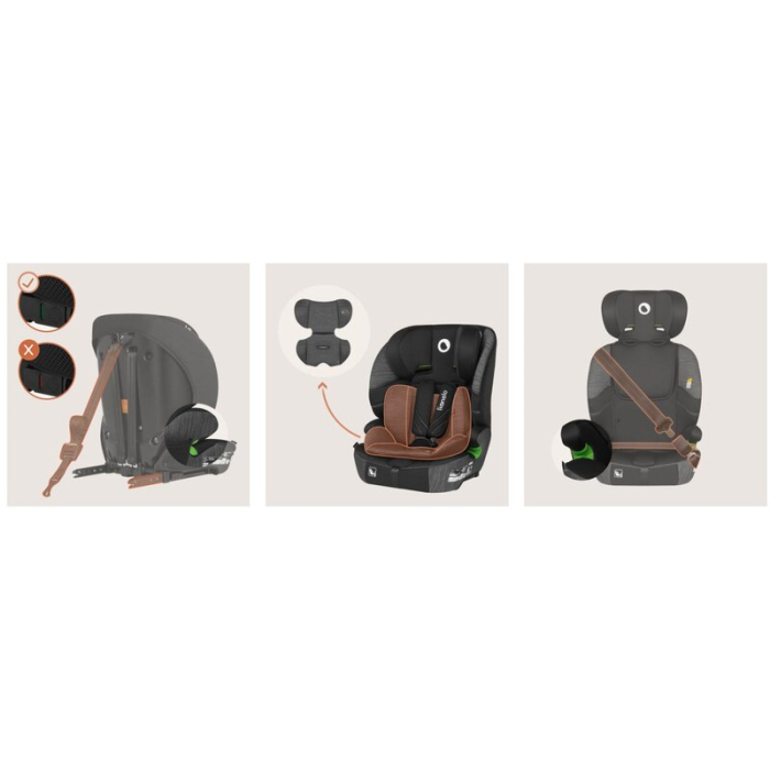 Scaun auto i-Size, Lionelo, Levi Fix, 76 - 150 cm, 1/2/3, ISOFIX + Top Tether, Tetiera reglabila in 10 pozitii, Insertie ergonomica Dri-Seat, Tapiterie lavabila, Negru/Gri [25]