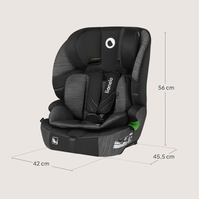 Scaun auto i-Size, Lionelo, Levi Fix, 76 - 150 cm, 1/2/3, ISOFIX + Top Tether, Tetiera reglabila in 10 pozitii, Insertie ergonomica Dri-Seat, Tapiterie lavabila, Negru/Gri [21]