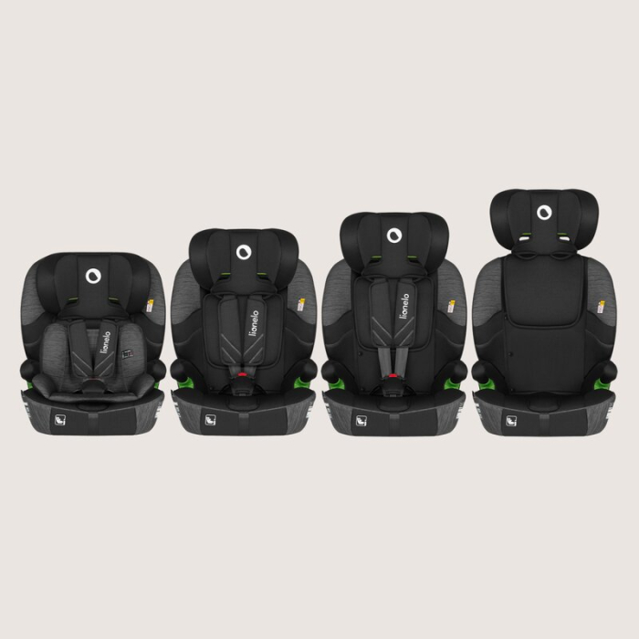 Scaun auto i-Size, Lionelo, Levi Fix, 76 - 150 cm, 1/2/3, ISOFIX + Top Tether, Tetiera reglabila in 10 pozitii, Insertie ergonomica Dri-Seat, Tapiterie lavabila, Negru/Gri [3]