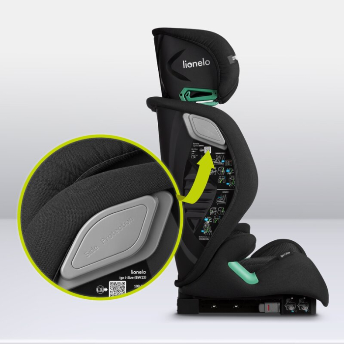 Scaun auto, Lionelo, i-Size Igo, 100- 150 cm, cu isofix, Protectie laterala, Ajustare spatar in 2 pozitii, Tetiera Tri-Guard reglabila in 11 pozitii,  Negru [32]