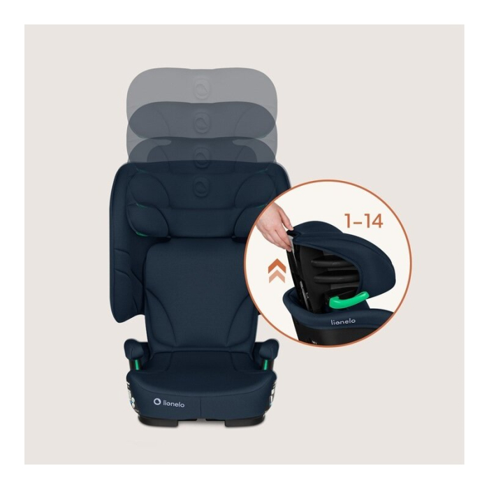 Scaun auto pliabil, Lionelo, Orin, i-Size, 100-150 cm, Tetiera reglabila in 14 pozitii, Spatar in 4 pozitii, Isofix+Top Tether, Sezut ergonomic, Husa transport, Suport sticla, Albastru [29]