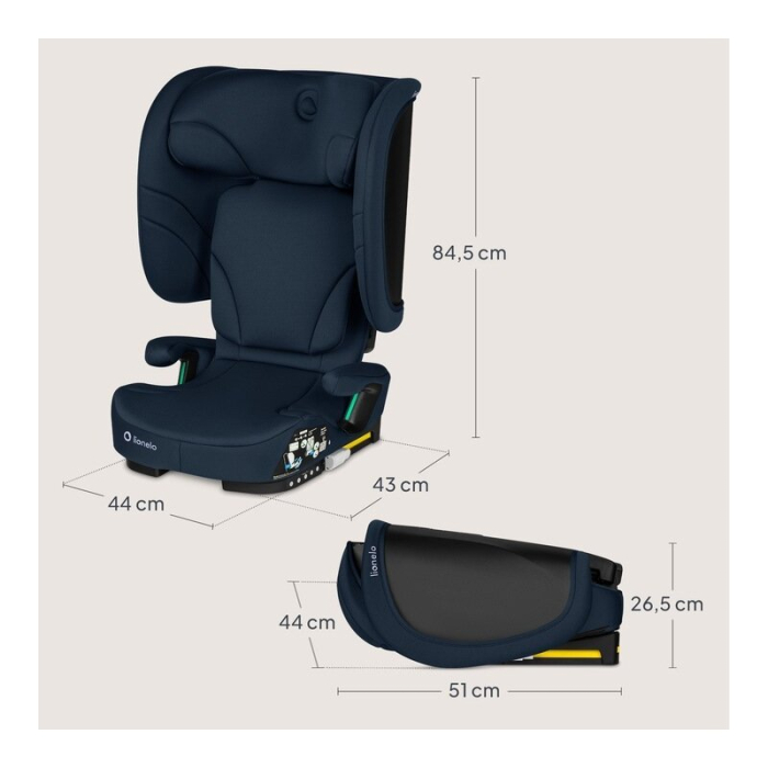 Scaun auto pliabil, Lionelo, Orin, i-Size, 100-150 cm, Tetiera reglabila in 14 pozitii, Spatar in 4 pozitii, Isofix+Top Tether, Sezut ergonomic, Husa transport, Suport sticla, Albastru [24]