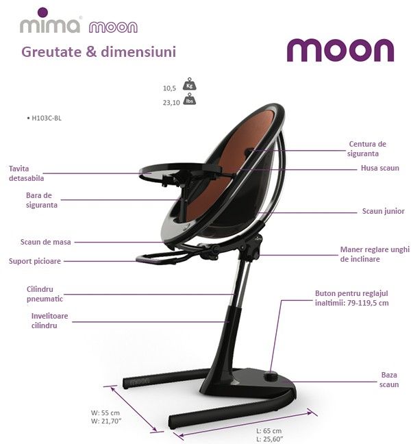 Scaun de masa copii Moon 2G Black 6-36 luni Mima [2]