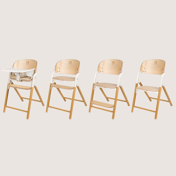 Scaun de masa multifunctional Celia, Lionelo, din lemn de fag, 6 luni- adult, Spatar lat, Sezut ergonomic, Tavita silicon, Suport de picioare reglabil, Greutate maxima 90 Kg, Alb/Natural [6]