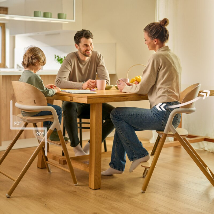 Scaun de masa multifunctional Celia, Lionelo, din lemn de fag, 6 luni- adult, Spatar lat, Sezut ergonomic, Tavita silicon, Suport de picioare reglabil, Greutate maxima 90 Kg, Alb/Natural [27]