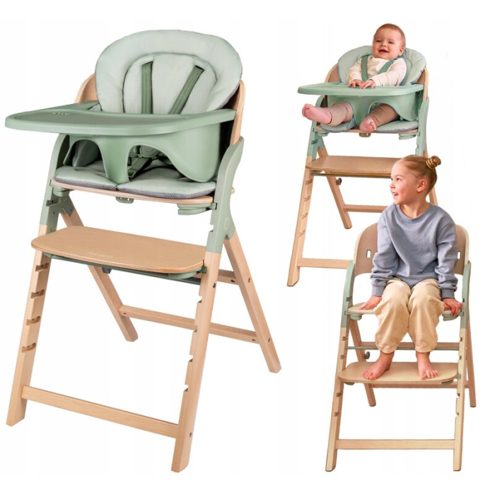 Scaun de masa multifunctional Megan, Lionelo, Din lemn de fag, 6 luni- adult, Reglabil pe inaltime, Husa impermeabila, Tavita silicon, Suport de picioare reglabil, Greutate maxima 110 Kg, Verde [4]