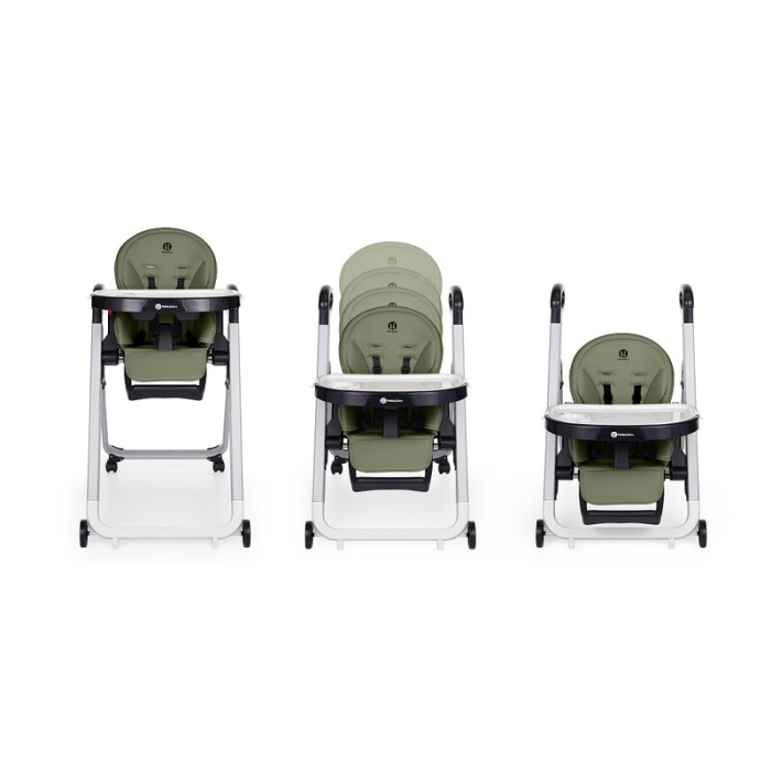 Scaun de masa, Petite&Mars, Tasty, Multifunctional, Pana la 15 kg, Reglabil pe inaltime in 7 pozitii, Spatar reglabil pana la 175 grade, cu roti, Aluminiu, Mature Olive [7]