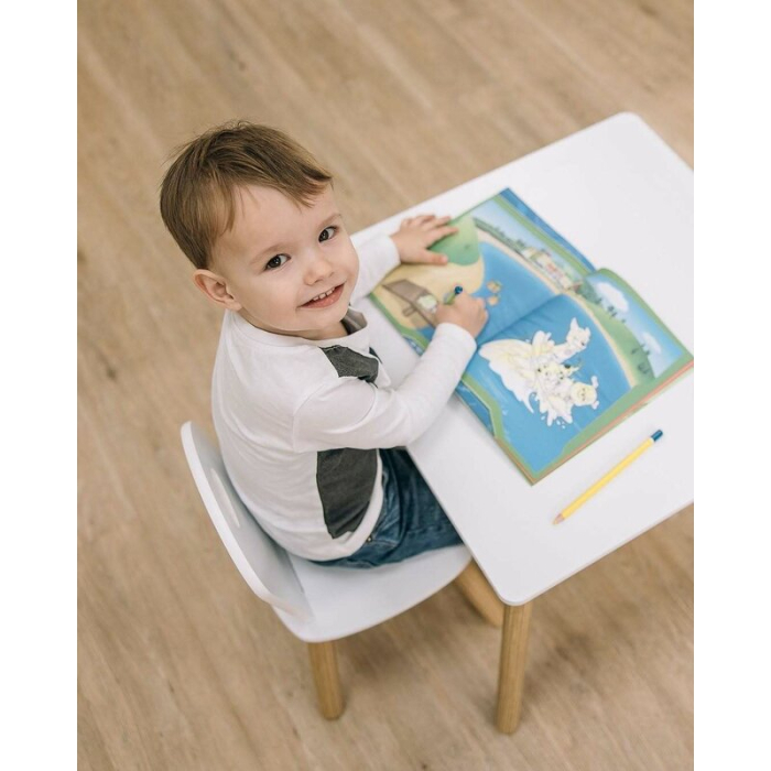 Set masuta si doua scaune, FreeON, Athena, pentru copii, din lemn, Alb [9]