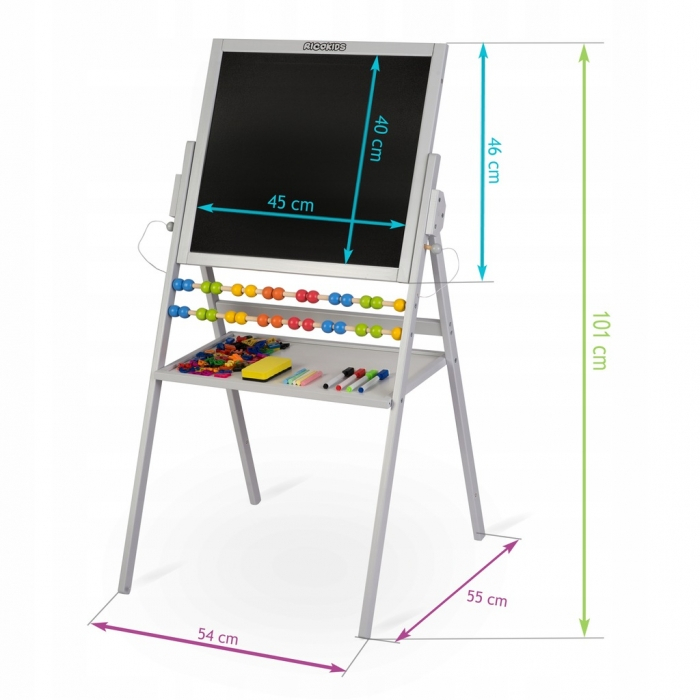 Tabla educationala cu doua fete si accesorii Ricokids RK-800, 101 x 54 x 55 cm, Gri [5]