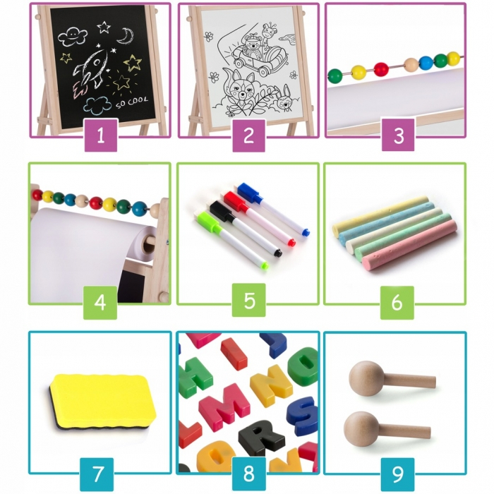 Tabla educationala cu doua fete si accesorii Ricokids RK-802, 78 x 44 x 29 cm, Natur [5]