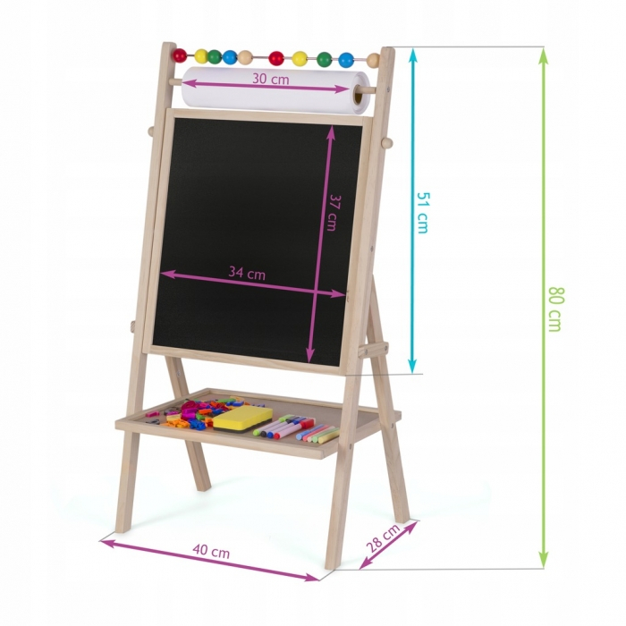 Tabla educationala cu doua fete si accesorii Ricokids RK-802, 78 x 44 x 29 cm, Natur [6]