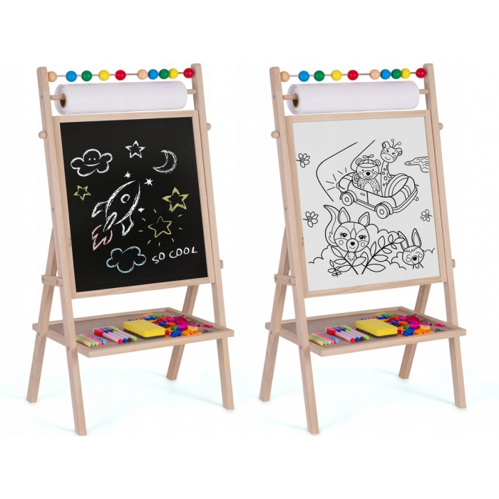 Tabla educationala cu doua fete si accesorii Ricokids RK-802, 78 x 44 x 29 cm, Natur [2]