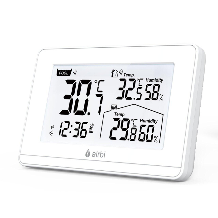 Termometru si higrometru digital de camera, cu senzori wireless pentru exterior si pentru apa din piscina, lumina de fundal, Airbi POOL BI1021 [4]