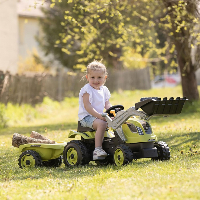 Tractor cu pedale si remorca Smoby Farmer Max verde cu negru [4]