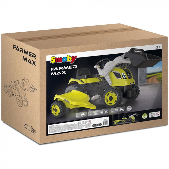 Tractor cu pedale si remorca Smoby Farmer Max verde cu negru [7]