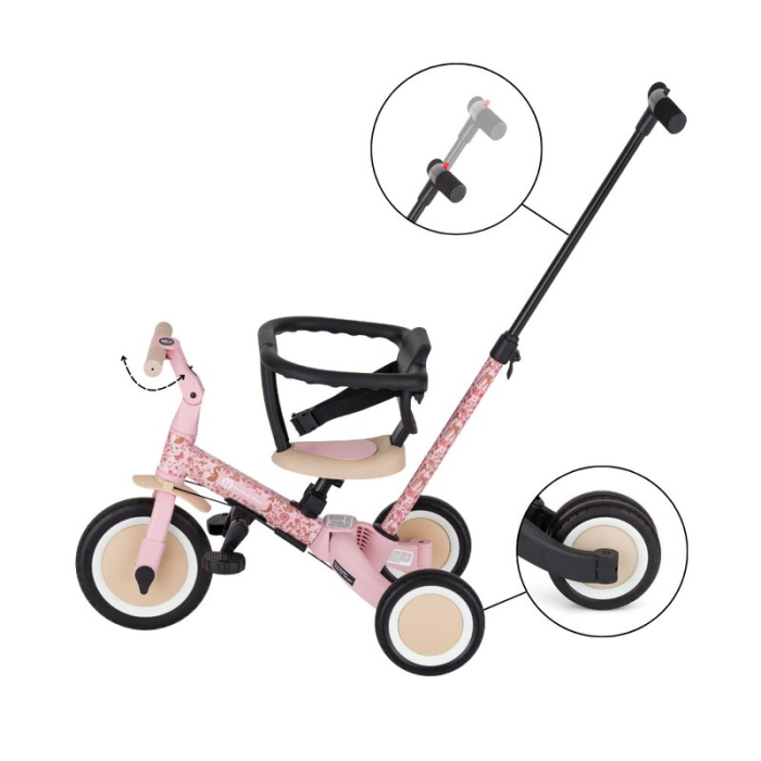Tricicleta, Petite&Mars, Turbo, Editie limitata, 5 in 1, Multifunctionala, Vehicul de impins, Bicicleta cu/fara pedale, Cu maner de ghidaj, Detasabil, Roti din cauciuc, Pana la 25 kg, 1.5-5 ani, Rosy  [14]