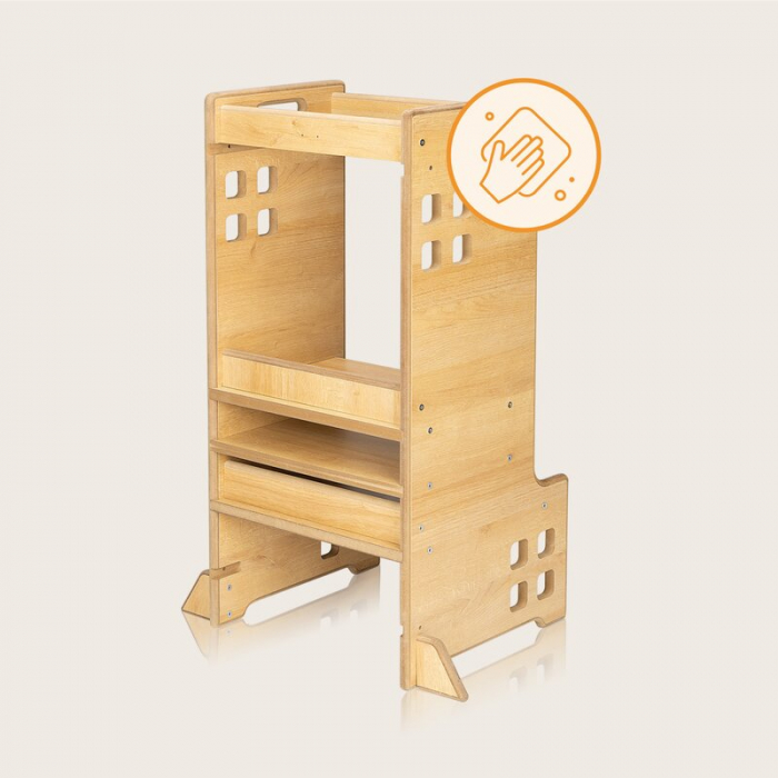 Turn de invatare Montessori Lionelo cass Functie de raft pentru carti Pana la 30 kg 12 luni - 6 ani Din MDF si furnir 3 trepte de inaltime Natur [18]