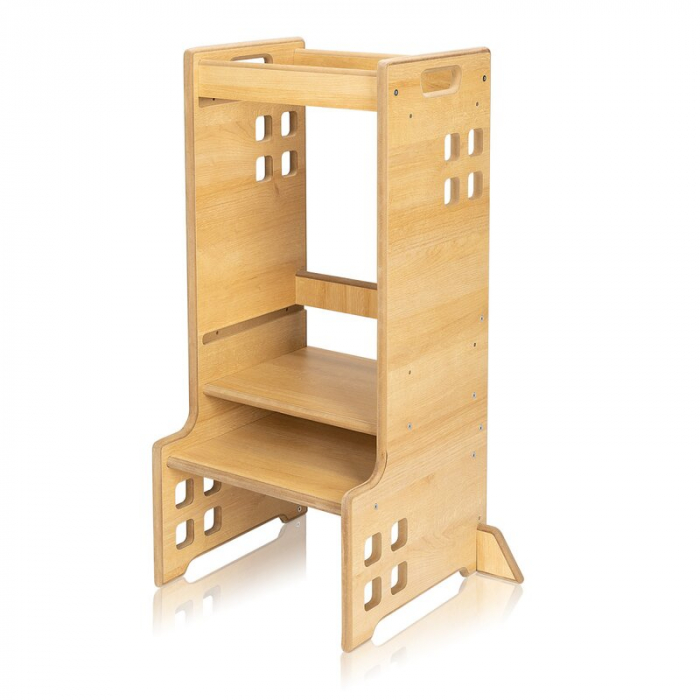 Turn de invatare Montessori Lionelo cass Functie de raft pentru carti Pana la 30 kg 12 luni - 6 ani Din MDF si furnir 3 trepte de inaltime Natur [3]