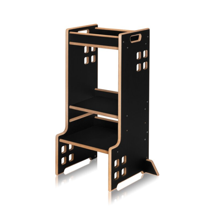 Turn de invatare Montessori, Lionelo, Cass, Functie de raft pentru carti, Pana la 30 kg, 12 luni - 6 ani, din MDF si furnir, 3 trepte de inaltime, Negru [7]