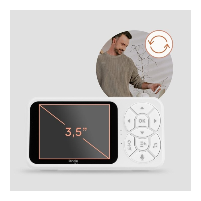 Video monitor, Lionelo, Babyline 3.4, Ecran LCD de 3.5 inch, Raza de actiune pana la 300 m, Conectare 4 camere, Autonomie 8 h, Lampa RGB incorporata, Cantece de leagan, Zoom 4X, Mod nocturn, Alb [32]