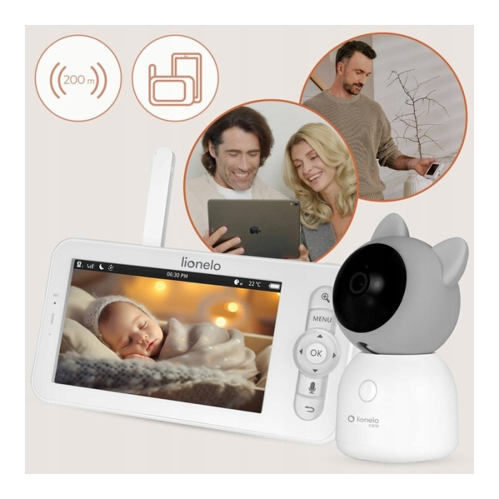 Video monitor, Lionelo, Babyline 9.2. AI, 5 inch, Camera Full HD, Zoom digital 4x, Aplicatie, Tehnologia AI cu detectare a miscarii, Recunoasterea motivului plansului, Melodii, Zgomote albe, Mod noctu [25]