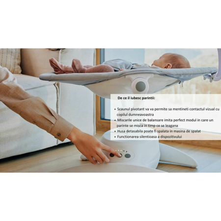 Balansoar, Lionelo, Iris, 2 in 1, Rotire 360 grade, Electric, cu 3 moduri de leganare, cu 5 trepte de viteza, cu 3 pozitii de inclinare, 12 melodii, Silentios, Pana la 9 kg, Bej [32]