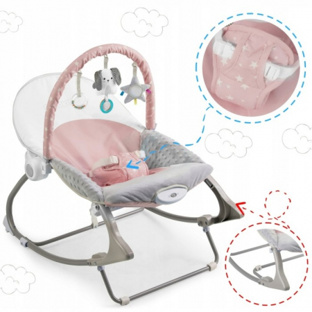 Balansoar multifunctional cu vibratii, panda, 3 jucarii, Ricokids 7325, Roz [5]