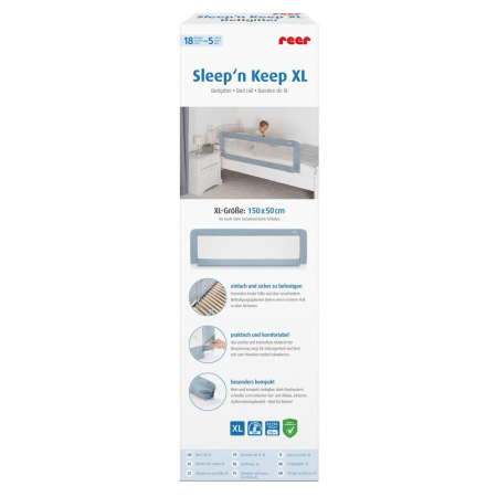 Bariera protectie anticadere pat copii, lungime 150 cm, albastru-gri, Reer Sleep'n Keep XL 45111 [5]