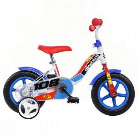 Biciclete copii cu roti 10 inch (2-4 ani) - Bicicleta copii Dino Bikes 10' 108 Sport alb si albastru