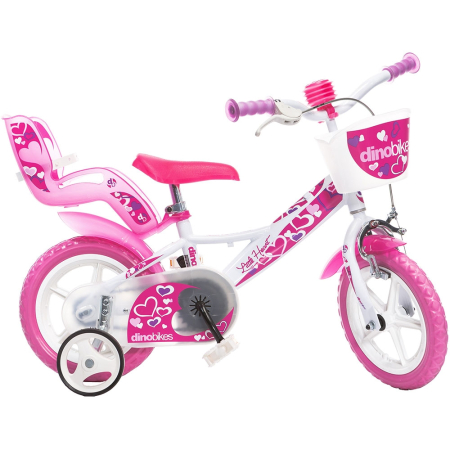 Biciclete copii cu roti 12 inch (3-6 ani) - Bicicleta copii Dino Bikes 12' Little Heart alb si roz