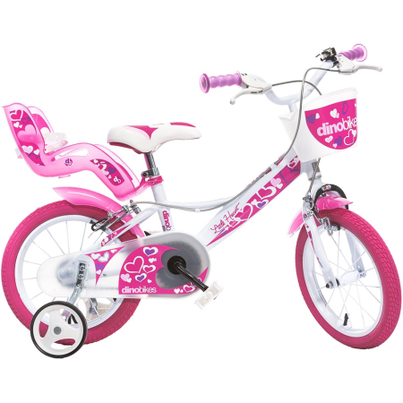 Biciclete copii cu roti 16 inch (4-9 ani) - Bicicleta copii Dino Bikes 16' Little Heart alb si roz