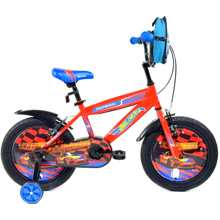 Biciclete copii cu roti 12 inch (3-6 ani) - Bicicleta pentru copii 2-4 ani Belderia Fastwheel, roti 12 inch, cu roti ajutatoare si frane V-Brake, orange, cu ghiozdan