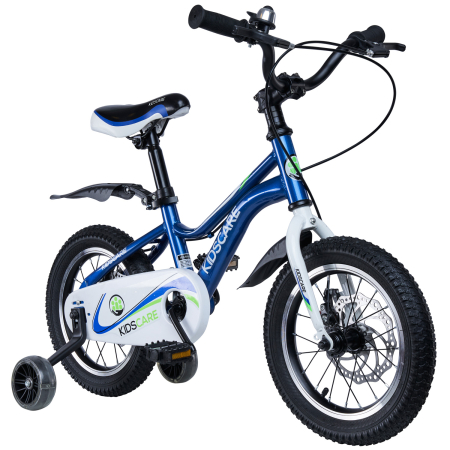 Biciclete copii cu roti 12 inch (3-6 ani) - Bicicleta pentru copii 2-4 ani HappyCycles KidsCare, roti 12 inch, cu roti ajutatoare si frane pe disc, albastru