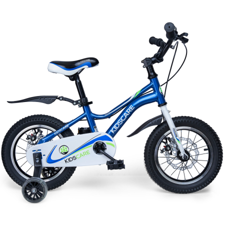 Bicicleta pentru copii 2-4 ani HappyCycles KidsCare, roti 12 inch, cu roti ajutatoare si frane pe disc, albastru [6]