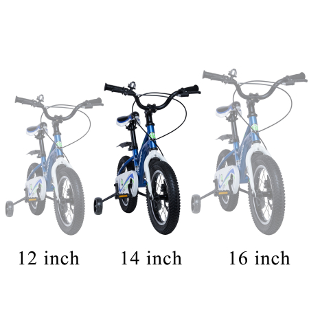 Bicicleta pentru copii 3-6 ani HappyCycles KidsCare, roti 14 inch, cu roti ajutatoare si frane pe disc, albastru [5]